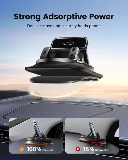 360 Degree Rotation Dashboard Phone Holder for Car, Anti-Slip Grips & One-Hand Operation Car Cell Phone Mount with Adjustable Spring Clip, Compatible with iPhone Samsung All Smartphones